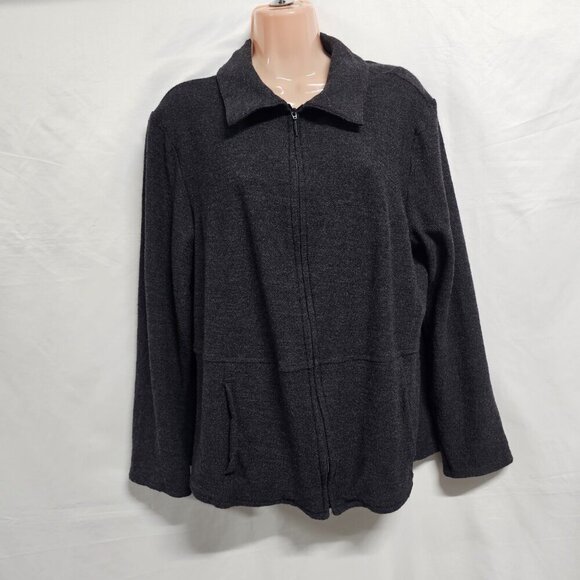 Eileen Fisher Full Zip 100 Wool Jacket Women Size 1X Dark Gray Pockets - Picture 3 of 14